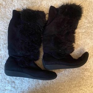 Black furry boots